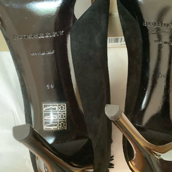 Burberry Nadison Suede Fringe Platform Peep-Toe Ankle Bootie - Picture 8 of 8